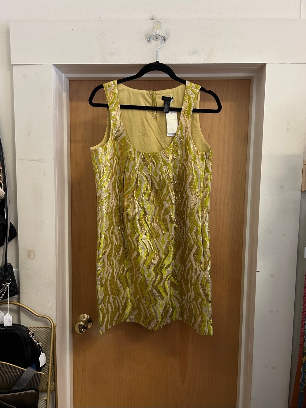 NWT! J Crew Metallic Gold Lime Abstract Sheath Mini Dress w Cotton Lining size 6